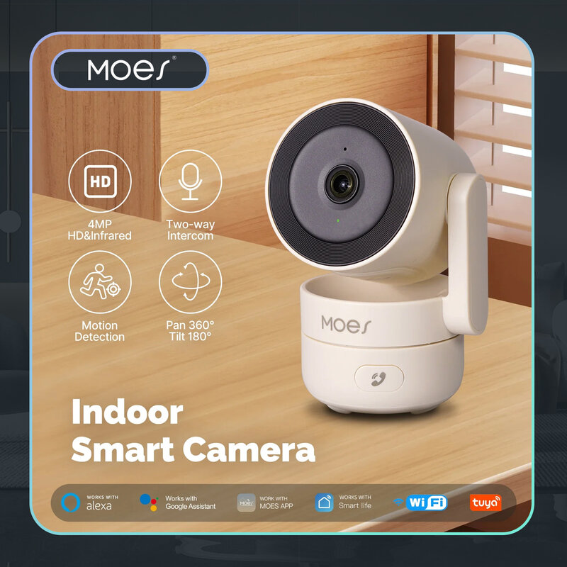 MOESTuya WiFi Indoor Pan/Tilt Smart Security Camera 4MP HD Infrared Night Vision Motion Sound Detection Monitor Panoramic Patrol