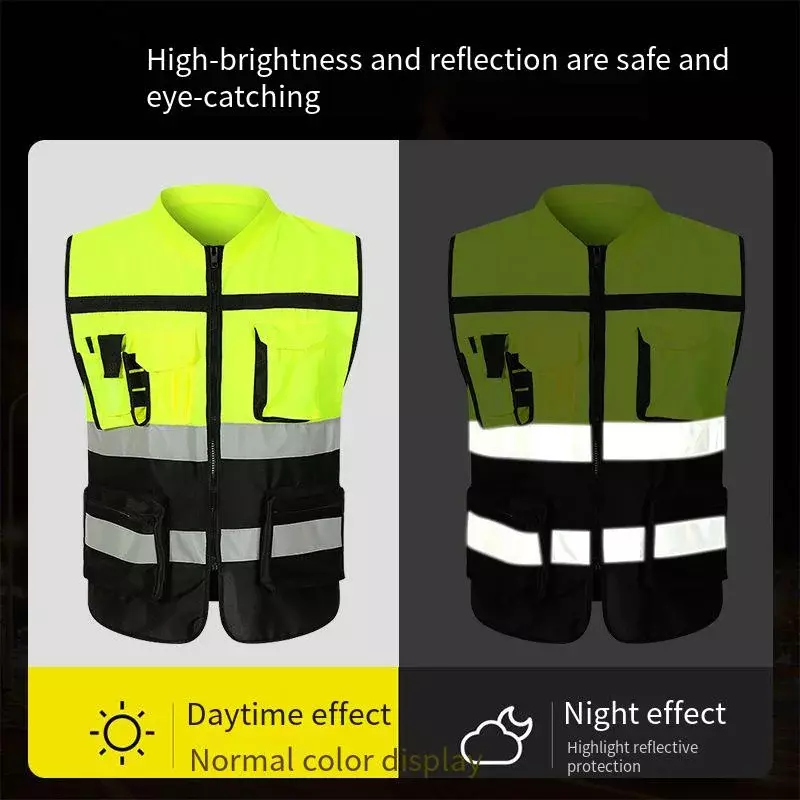 Keamanan visibilitas tinggi rompi reflektif desain kantung rompi reflektif pakaian bersepeda keselamatan lalu lintas luar ruangan