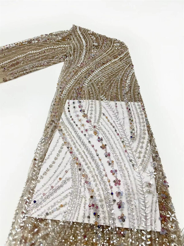 Afrykańska tkanina koronkowa z cekinami i haftem koralikowym na wesele, czarna, nigeryjska suknia ślubna, francuski tiul, wysoka jakość, 2024