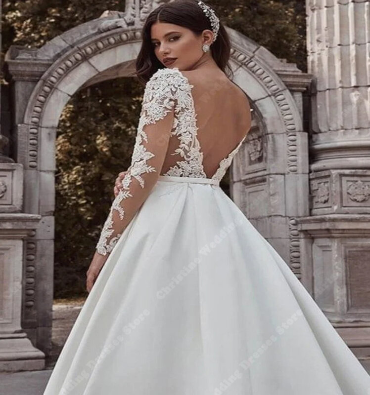 2024 białe kobiety suknie ślubne z długimi rękawami koronkowe kalkomanie długość suknie ślubne elegancka księżniczka Vestido De Fiesta