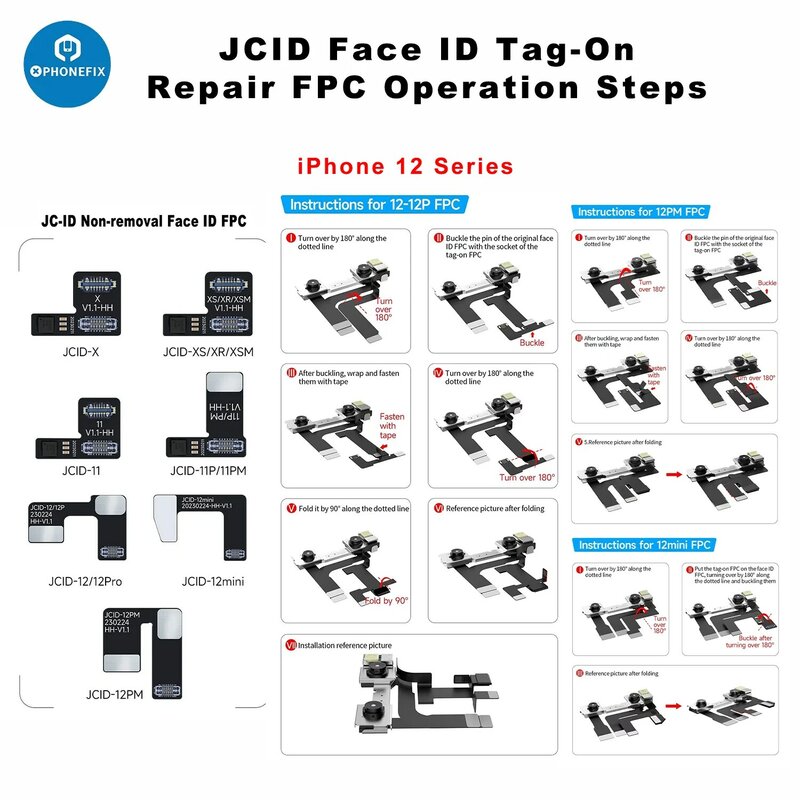 JC-V1SE V1S PRO, reparación de identificación facial, Cable flexible FPC, fijación de identificación facial sin soldadura, no funciona la forma más fácil para IPhone X-14PM