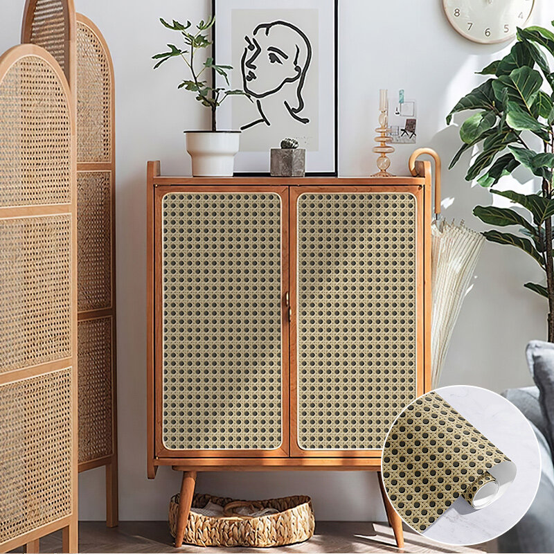 3d Rattan Cabinet Sticker Peel And Stick Vinyl Plaid Self Adhesive Wallpapers Furniture Home Decor Self Adhesive Wallpaper