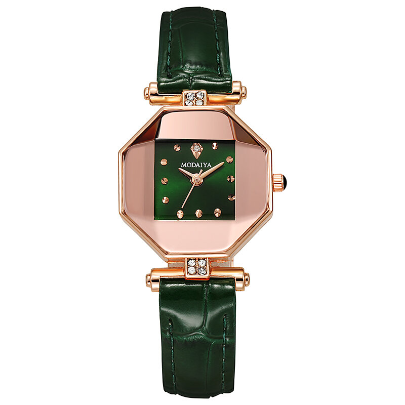 Reloj de cuarzo con correa de cuero para mujer, nuevo accesorio de marca de lujo con diamantes de imitación, color rosa dorado