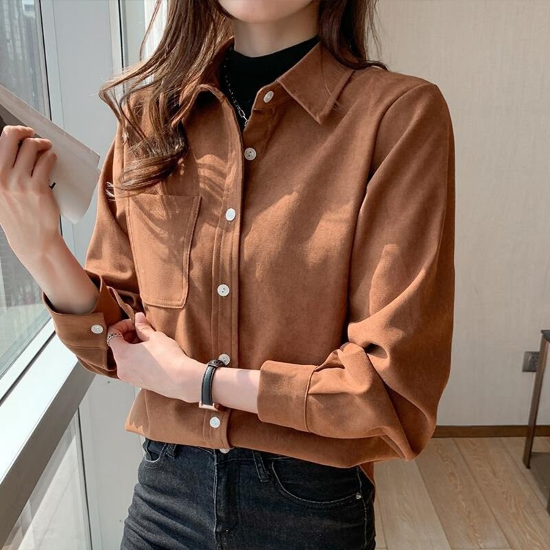 Blusas Vintage de pana para mujer, Top informal Harajuku, camisa de manga larga coreana, abrigo Retro, chaqueta femenina, topsCorduroy