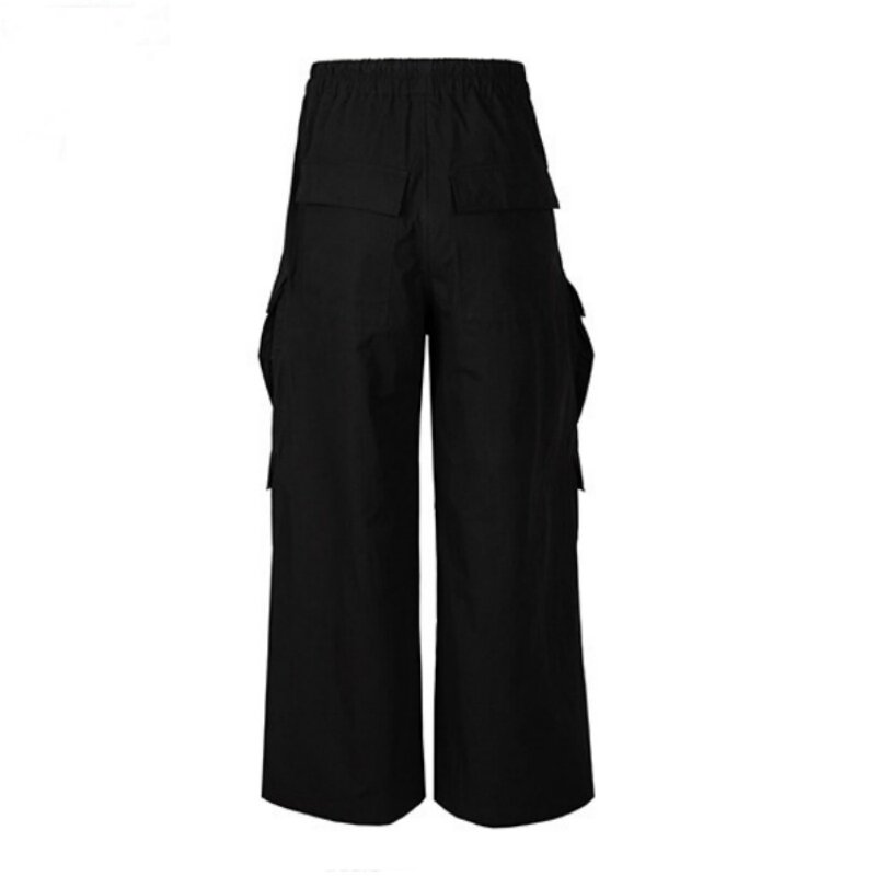 2024 Spring Autumn New Men Drawstring Tactical Cargo Pants Y2K High Street Multi-pocket Techwear Wide Leg Pants pantalones штани