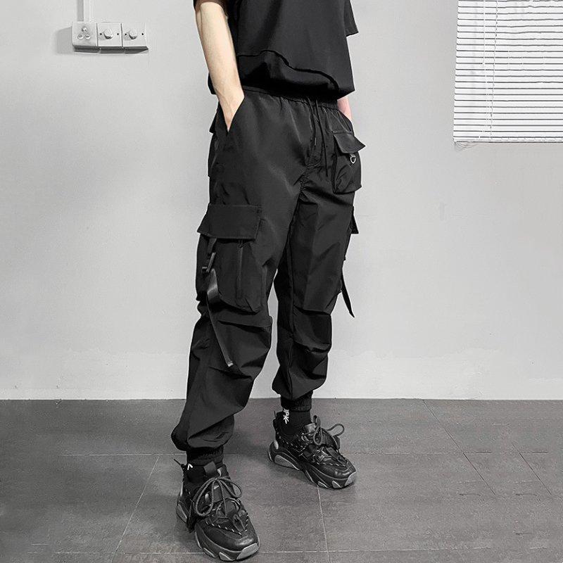 Calça de carga tática multi bolso masculina, roupa técnica algemada, estilo punk de rua alta, Y2K, verão, nova chegada, 2022
