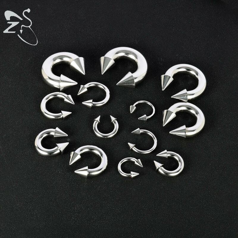 ZS 1PC 2/4/6/8G  Spike Horseshoe Nose Ring Stainelss Steel Cone Large Gauge Piercings Internal Threaded Septum Nose Ear Expander