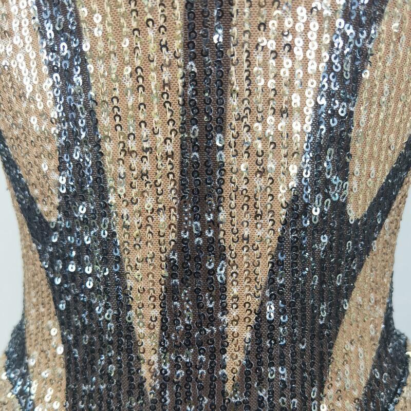 Sexy nero paillettes tuta guanti donna discoteca Slip body Costume da ballo festa di compleanno indossare Pole Dance Drag Queen Clothes