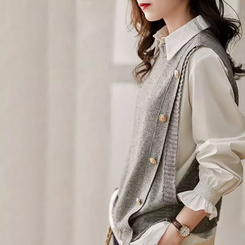 Fashion rompi rajut wanita, tanpa lengan Sweater rompi Retro rajut Tank-Top Korea musim gugur dan musim dingin