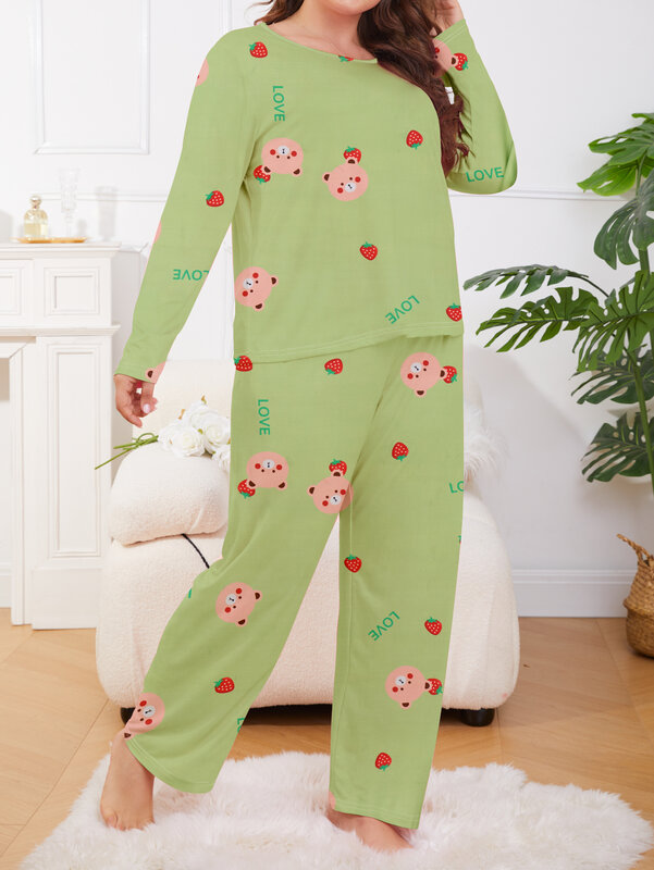 Conjunto de ropa de casa de manga corta y pantalones largos, pijama de talla grande, se puede usar en exteriores, 1xl-5xl, 2 piezas