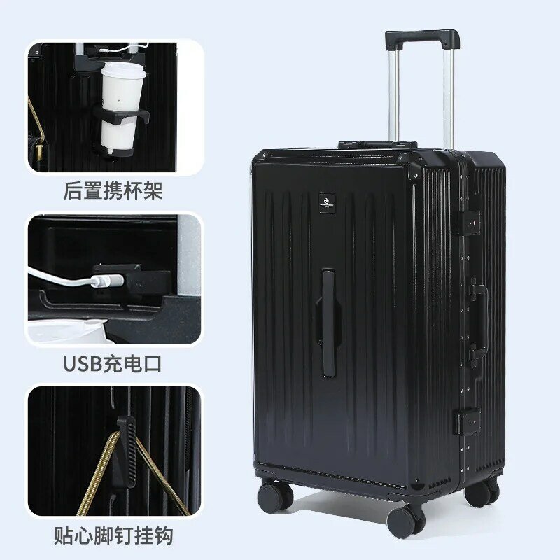 PLUENLI Luggage Women's Trolley Case New Mute Universal Wheel Aluminum Frame Travel Suitcase with Combination Lock