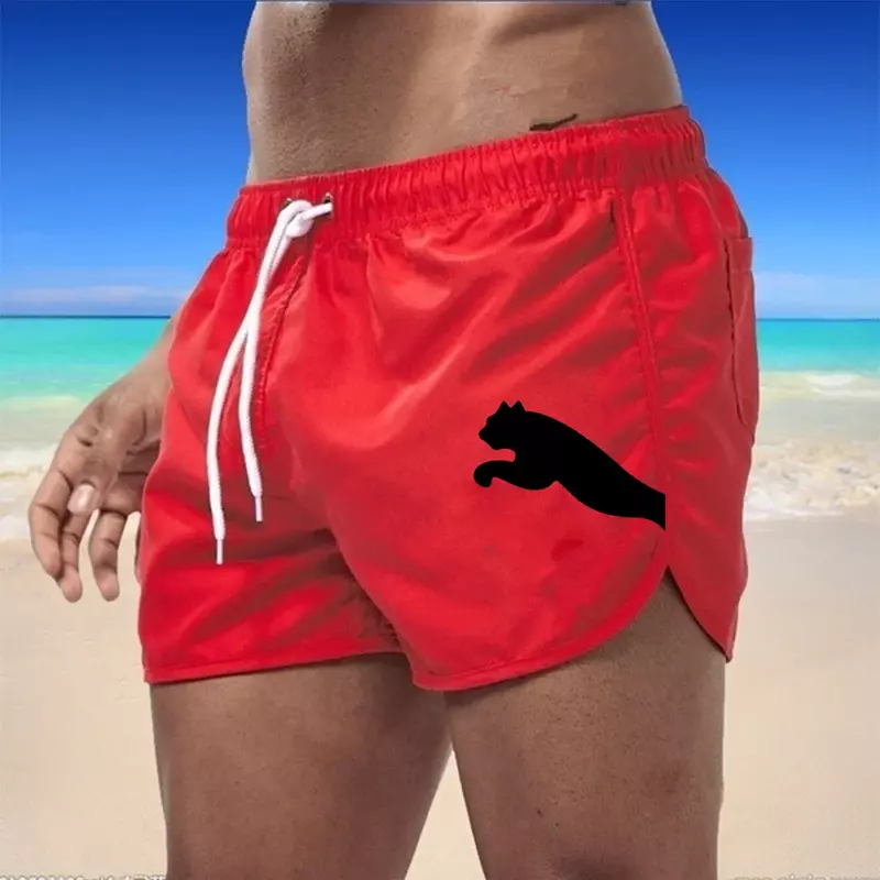Celana pendek Pantai mewah cepat kering pria, celana dalam pendek pakaian renang olahraga Gym lari musim panas baru 2024