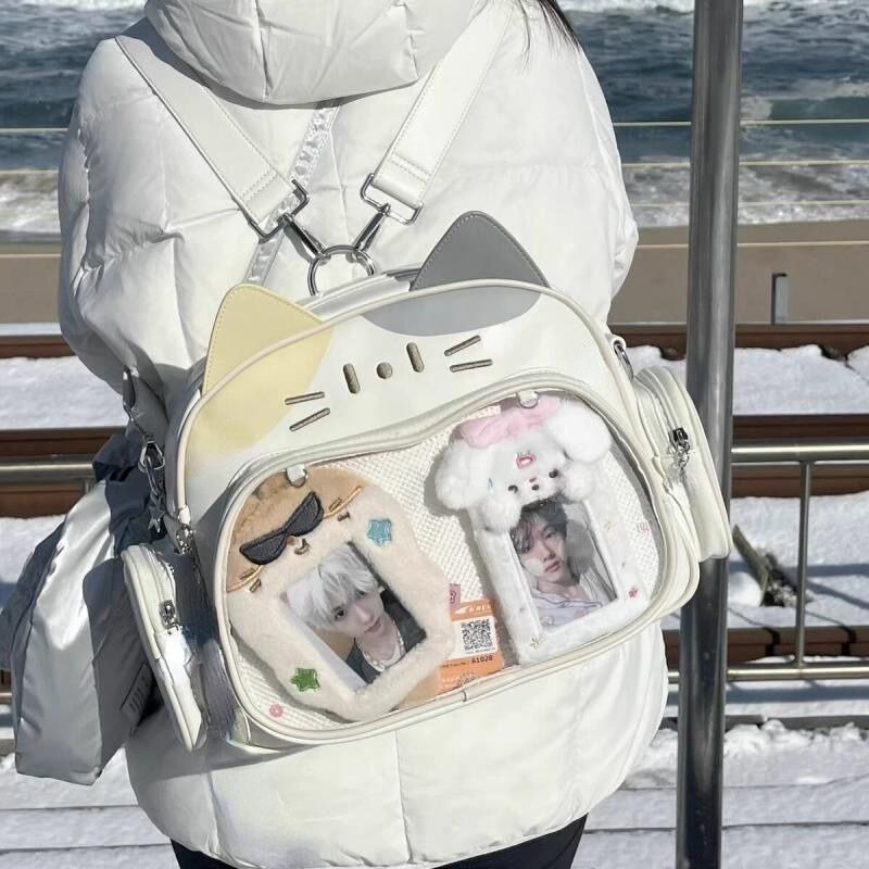 Xiuya-mochila de cuero con diseño de gato para mujer, estilo universitario bolso de hombro, informal, Lolita Jk Harajuku, pequeña, Ita, Y2k