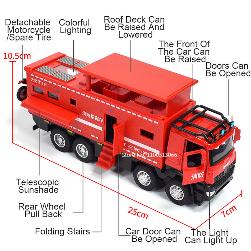 1/24 Alloy Diecast Urban Rescue Vehicle Models Wheel Pull Back Ambulance Cars Toys With Light and Sound Function Fire Engine