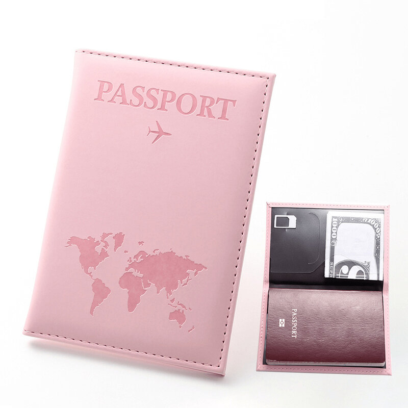 Sarung dompet kulit PU Wanita Pria, aksesori perjalanan, Sarung paspor bisnis, kulit PU, kartu ID multifungsi, RFID, Vintage