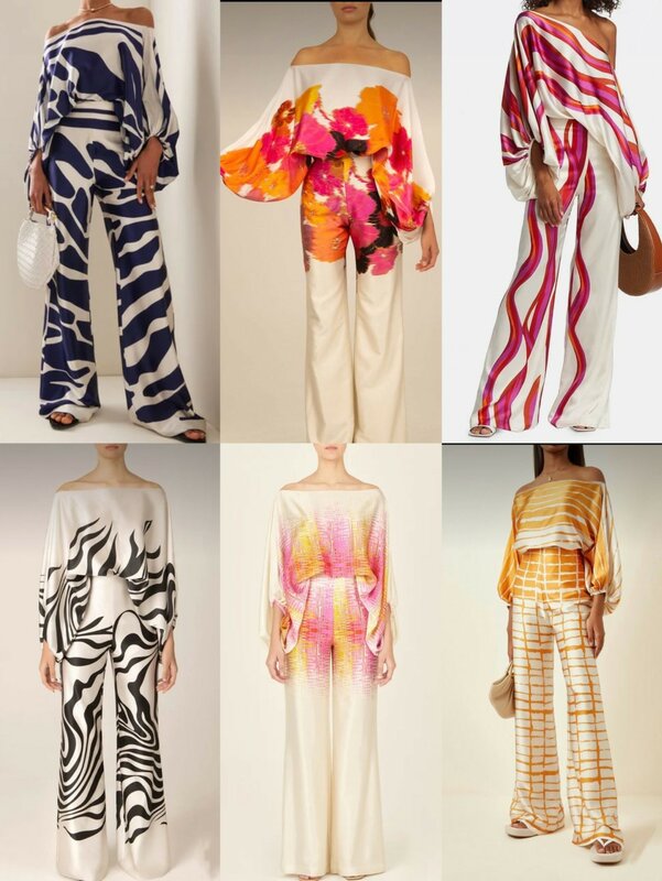 女性のためのエレガントな韓国のファッションスーツ,2ピースの衣装,スリムなスラッシュカラー,長袖プリントシャツ,ストレートパンツ,夏