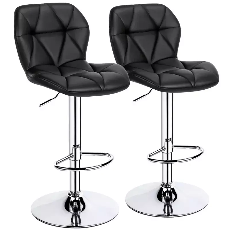 Современный Регулируемый шарнирный барный стул BOUSSAC из искусственной кожи без подлокотников, набор из 2 предметов, черный