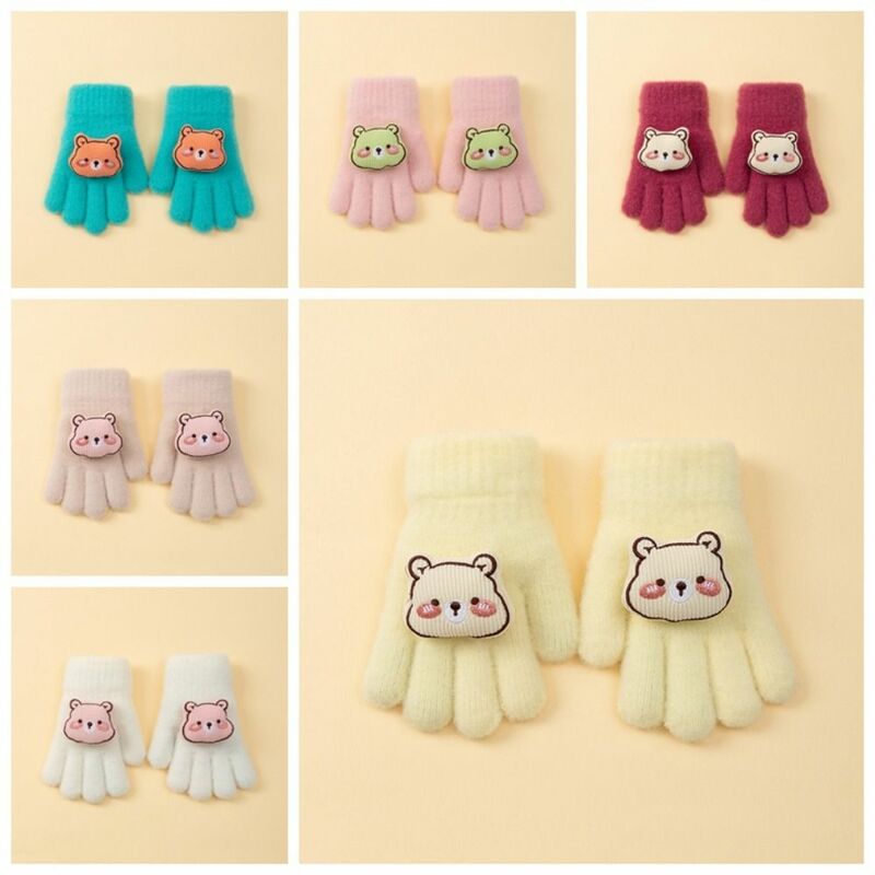 Orso bambino soffici guanti dolce tinta unita stile coreano modello cartone animato guanti dito pieno peluche bambola guanti lavorati a maglia ragazze