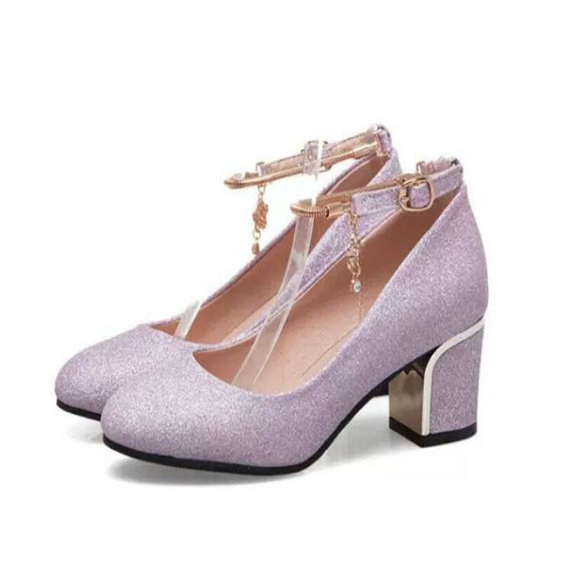 Sepatu Kulit Anak Perempuan Manik-manik Mode Sepatu Hak Tinggi Gaun Wanita Sepatu Pesta Pernikahan Hak Gesper Wanita Ukuran 32-43
