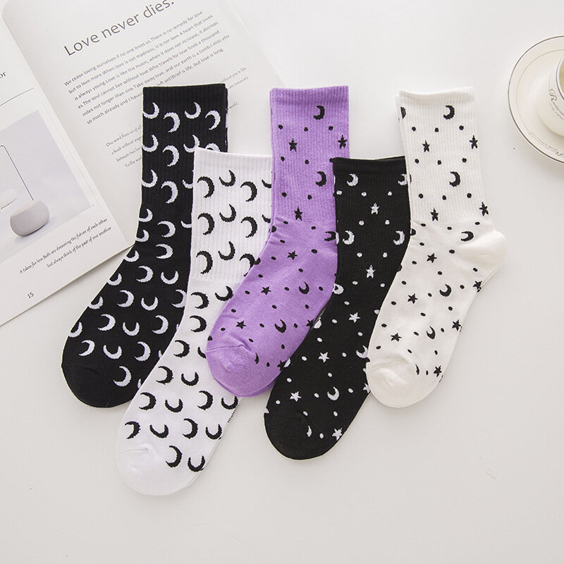 Herren-und Damen socken Neue Socken für Erwachsene mit Stern-und Mond mustern, rutsch fester Baumwolle und schweiß absorbieren den langen Socken
