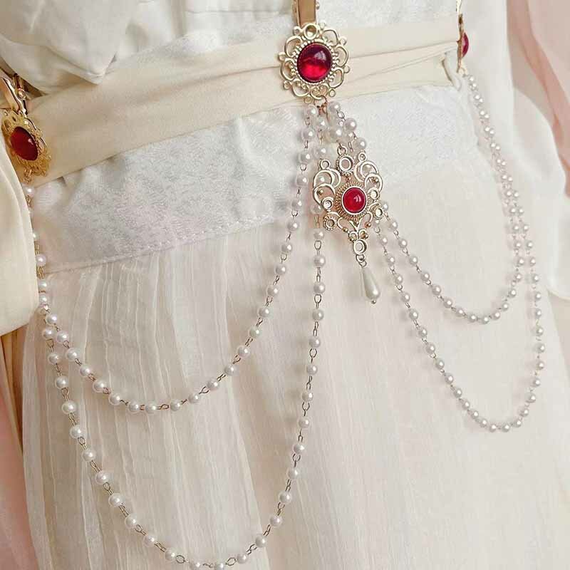 Lunga nappa perla catena in vita donna originale Tang Dynasty cinese Retro Hanfu accessori perla antica lunga nappa catena in vita