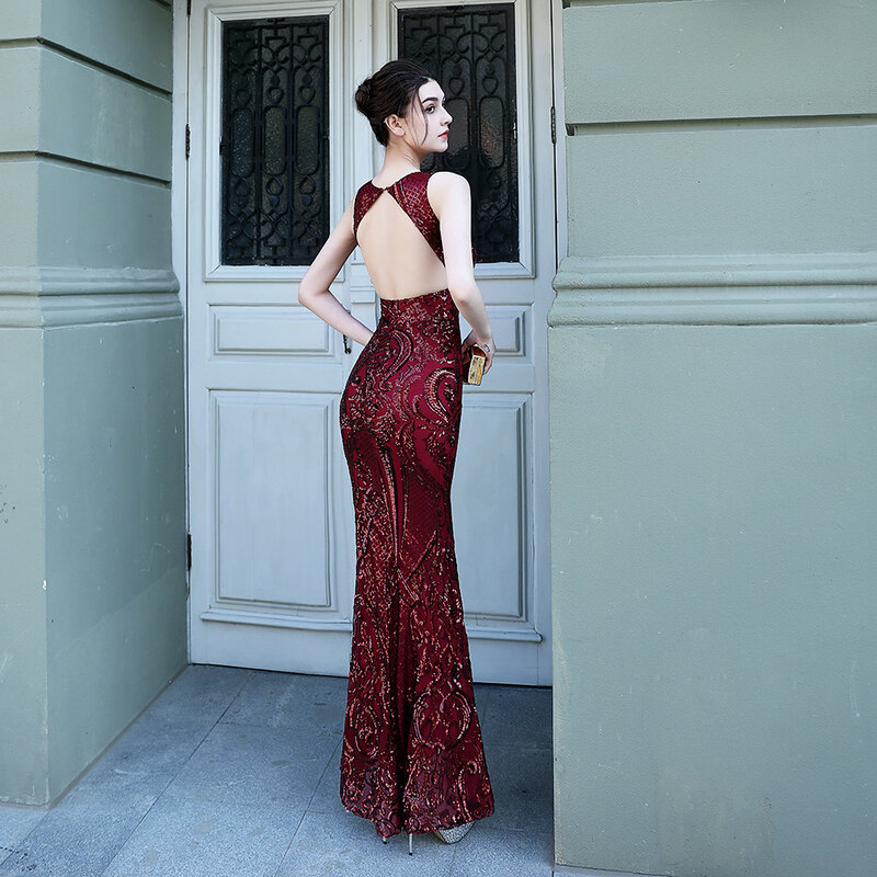 Luxo preto sereia vestido de baile lantejoulas sexy sem costas bling formal concurso tapete vermelho festa vestido de noite robe de mariée