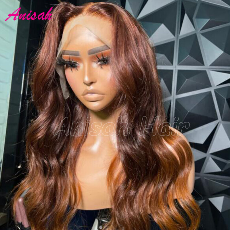 Парик из человеческих волос с эффектом омбре, бразильские волнистые фронтальные парики, коричневые цветные HD прозрачные на сетке передние, натуральные волосы