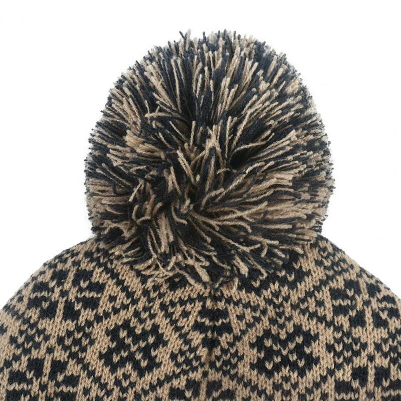 Gorro de lã forrado feminino, cachecol longo, conjunto de luvas touchscreen, chapéu jacquard de malha quente com bola de pelúcia, inverno