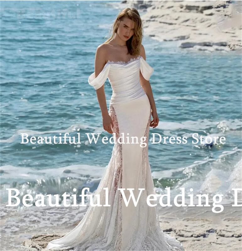 Beautiful Dress Charming Off-Shoulder Wedding Dress Lace Satin Mermaid Floor-Length Sweep Train 2024 New Wedding Party Dress