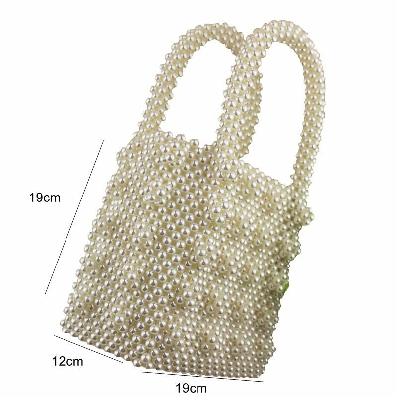 New niche design green string bag rose red pearl purple red black white customized bead handle bag