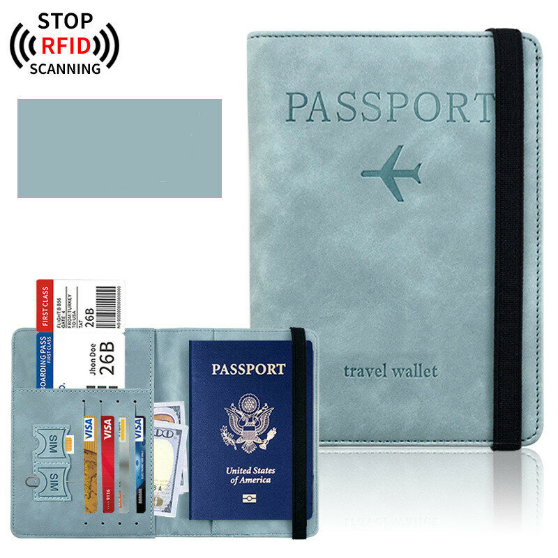 Couverture de Passeport en PU RFID Étanche, Portefeuille de Carte de Crédit, d'Identité, de Document d'Affaires, Bandage, Porte-Passeport de Voyage, Protection Multifonction
