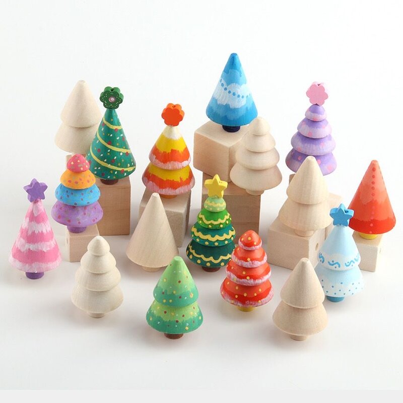 New Wooden Diy Funny Graffiti Christmas Tree Children's Coloring Toys Ornaments Building Block Toys For Kids Wooden Puzzle