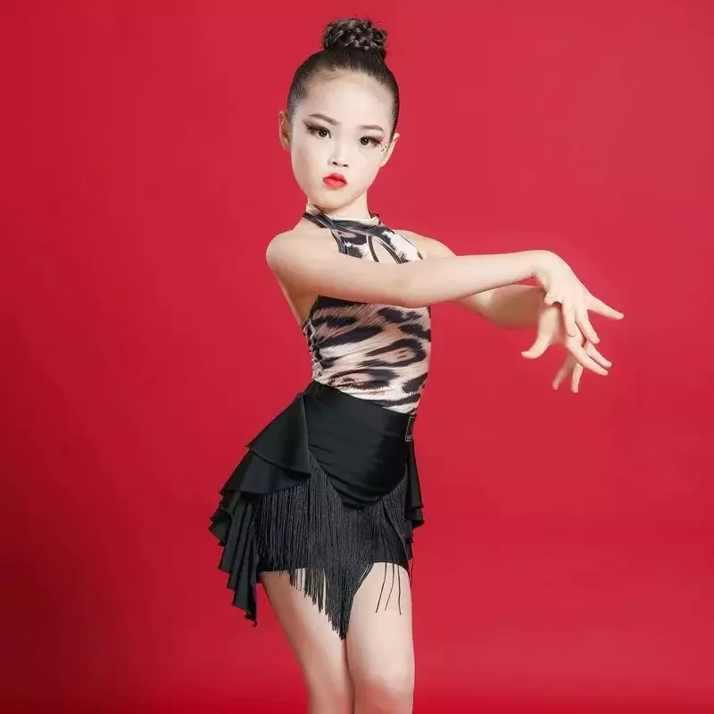 Lolita-Vêtements d'entraînement de danse latine pour enfants, jupe fendue pour filles, vêtements de performance en ligne, rouge, été