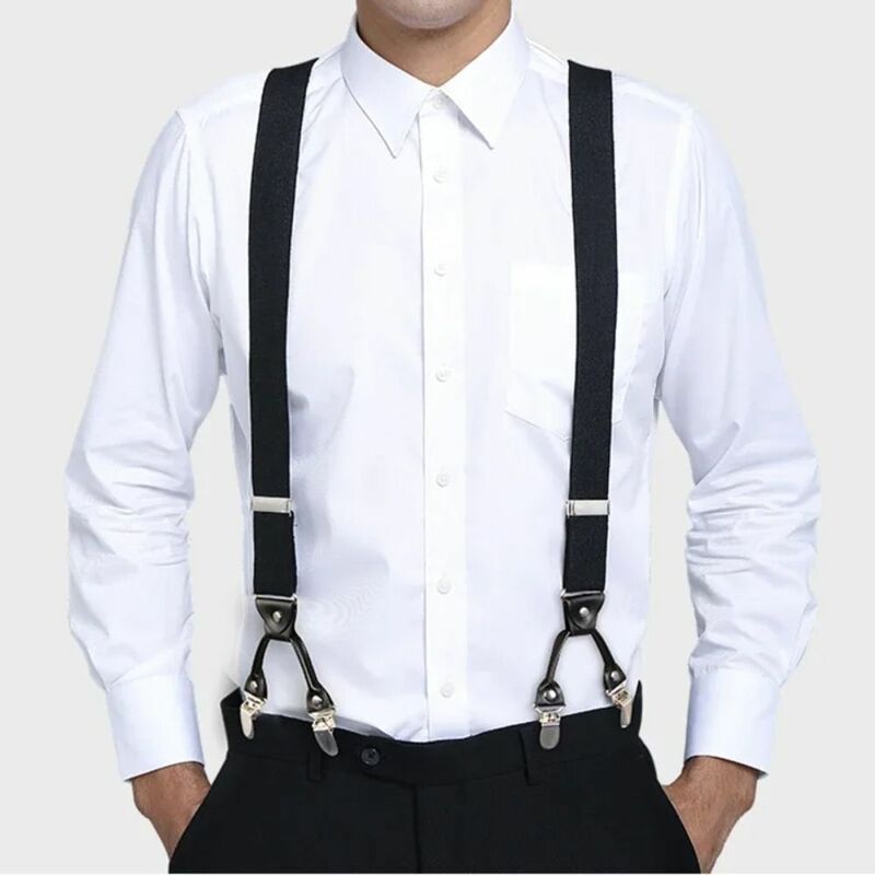 3.5cm Wide Braces Suspenders Adjustable Strap Clip Y Shape Trouser Straps Belt Wedding Party 6 Clips Elastic Braces Men Women