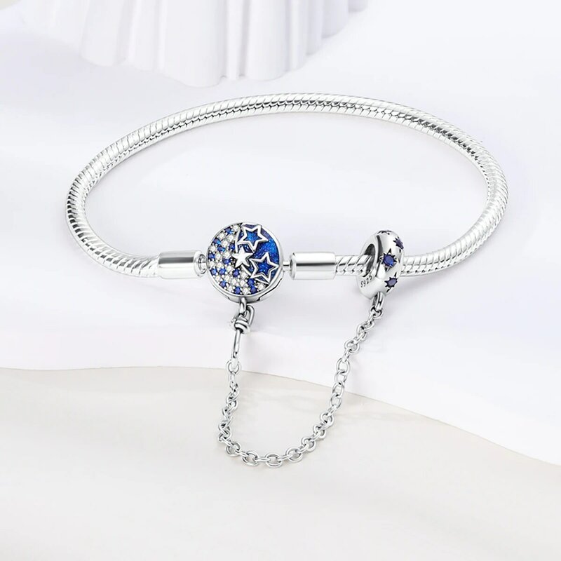 Charms 925 Sterling lite srebro bransoletka serce kot motyl łańcuszek błyszczący niebieski dysk łańcuszek wężyk z zapięciem bransoletka kobiety biżuteria