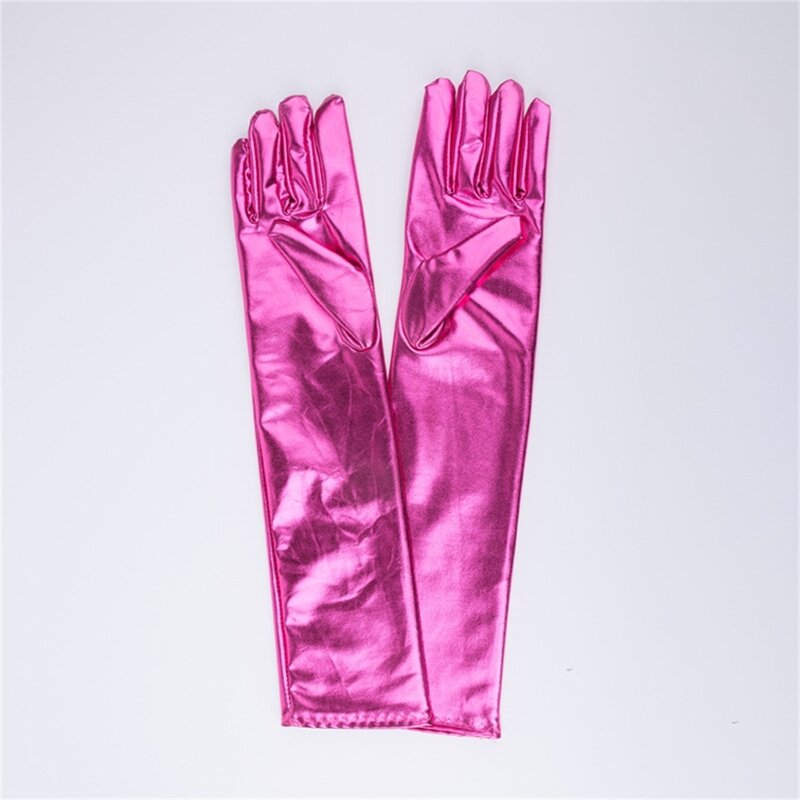 Gants longs en Faux cuir pour femmes, Costume scintillant, aspect mouillé, gants d'opéra métalliques, 28TF