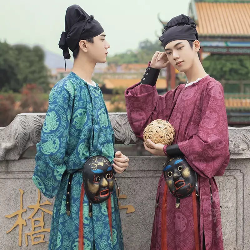 ชุดฮั่นฝูพิมพ์ลายสิงโตคอกลมวินเทจสำหรับผู้ชายชุดจีนโบราณชุดราชวงศ์ถังซามูไรคอสเพลย์ชุดการแสดงบนเวที