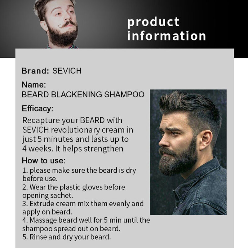 Champú de barba negra para hombres, tinte de pelo instantáneo de 5 piezas, colorante de barba Natural, ennegrecimiento temporal, champú de bigote, lavado conveniente