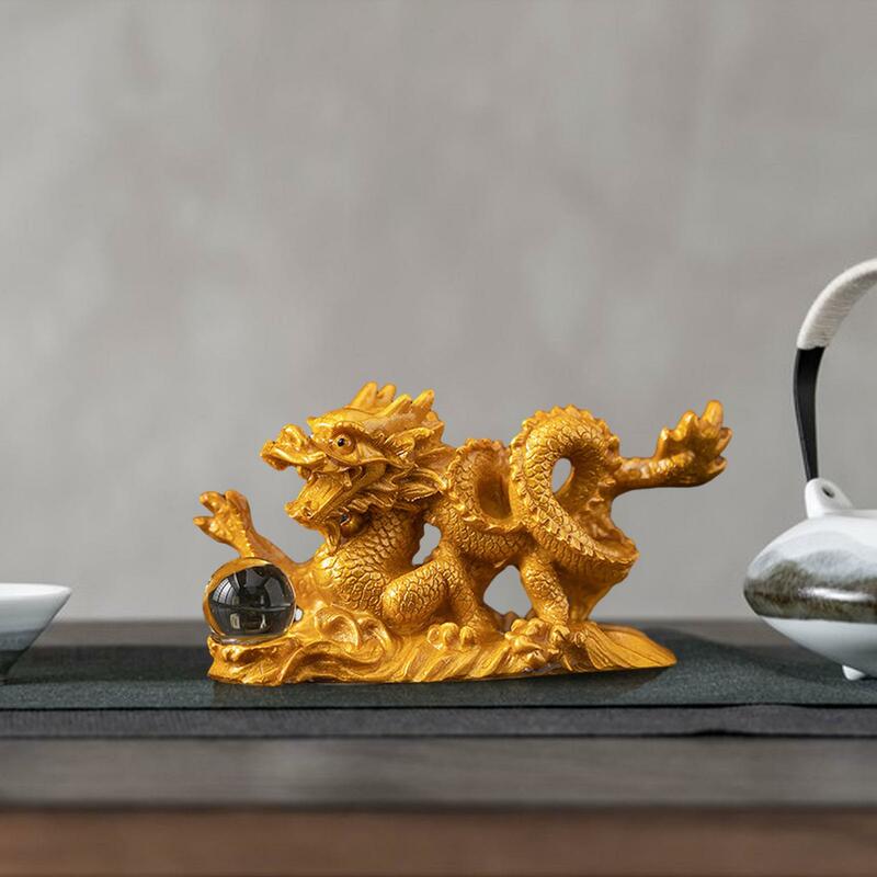 รูปปั้นมังกรเล่นลูกปัดตกแต่งชาจีนเครื่องประดับชาสัตว์เลี้ยงศิลปะบนโต๊ะ