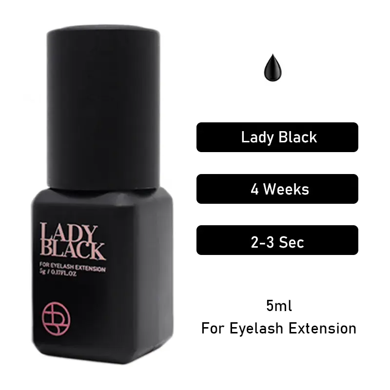 5 HI Korea Lady-Colle d'extension de cils noire, capuchon noir individuel, adhésif étanche pour maquillage sensible, outil de beauté, 5ml
