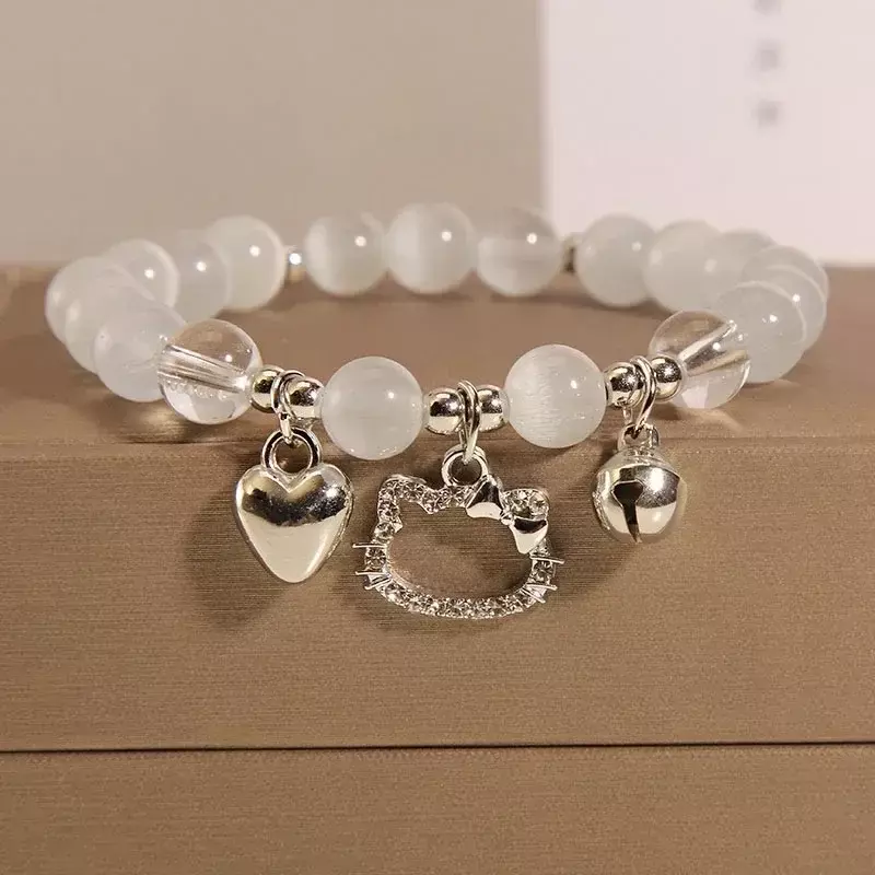 Neuer Stil Hallo Kitty Sanrio Liebe Glocke Armband Zubehör Mädchen glänzende Perlen Hand Perlen Boudoir Armband Bestie Armband Geschenk