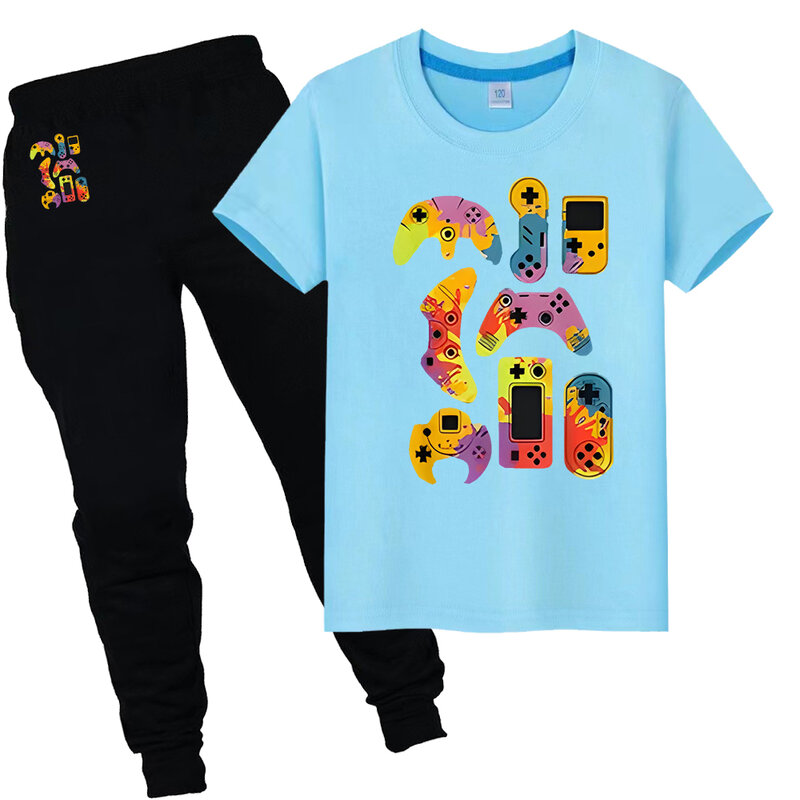 Camisetas con estampado de gamepad para niños y niñas, 100% algodón, conjuntos deportivos cortos, camisetas lindas y2k, Tops y pantalones, regalo del Día del Niño