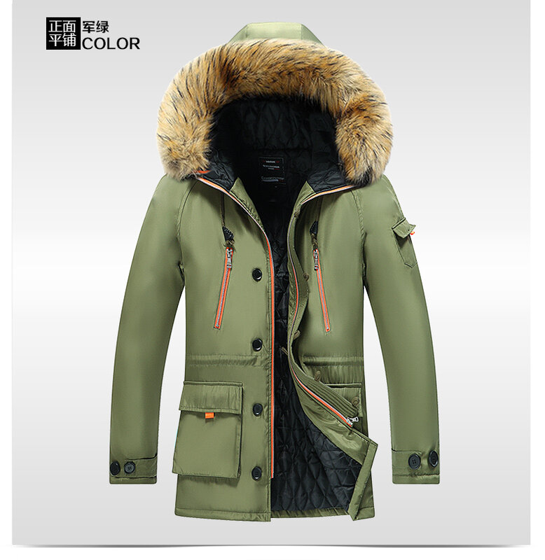 Male Casual Fleece Parkas Clothing Men's Winter Parkas Fur Collar Windbreaker Cotton Padded Thick Warm Jackets Coats Men