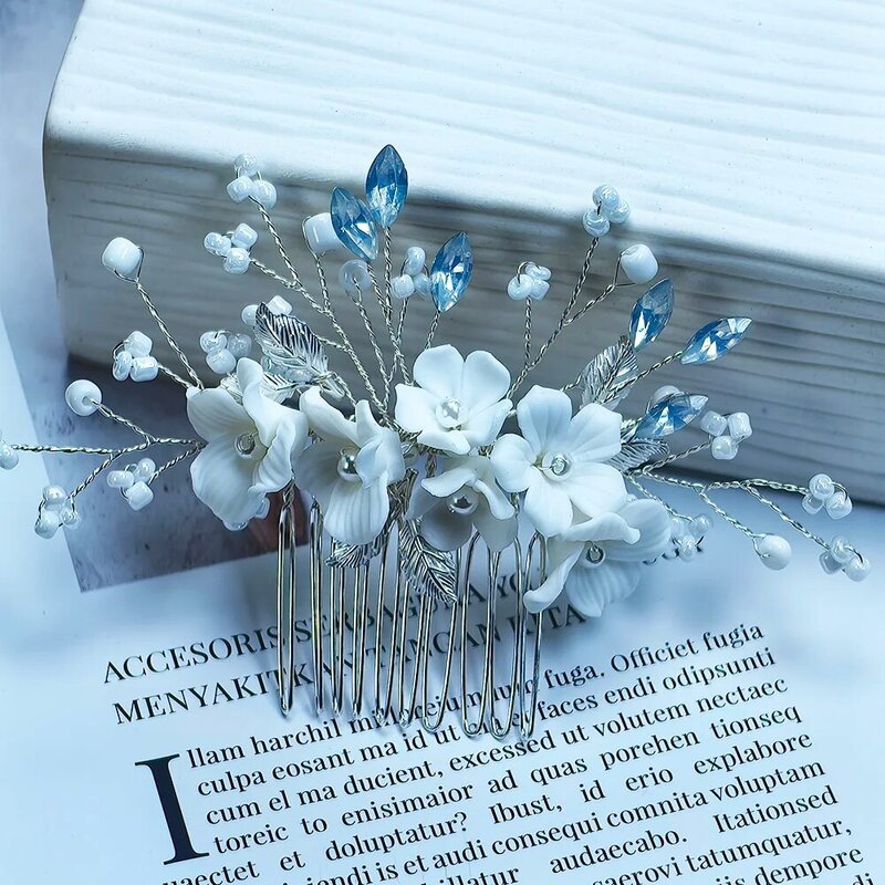 Peine de flores de porcelana con ópalo de cristal para mujer y niña, tocado de Peine lateral nupcial para boda