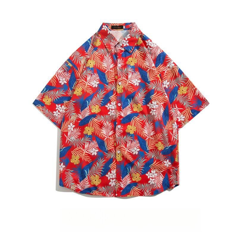 Camisa estampada Retro de manga corta para hombre, abrigo suelto, versátil, a la moda, para vacaciones en la playa