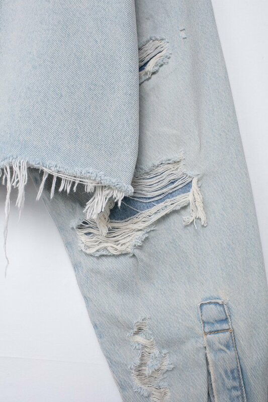Damen neue Mode gebrochenes Loch Design lässig einreihige Jeans jacke Mantel Retro Langarm Tasche Damen mantel schickes Top
