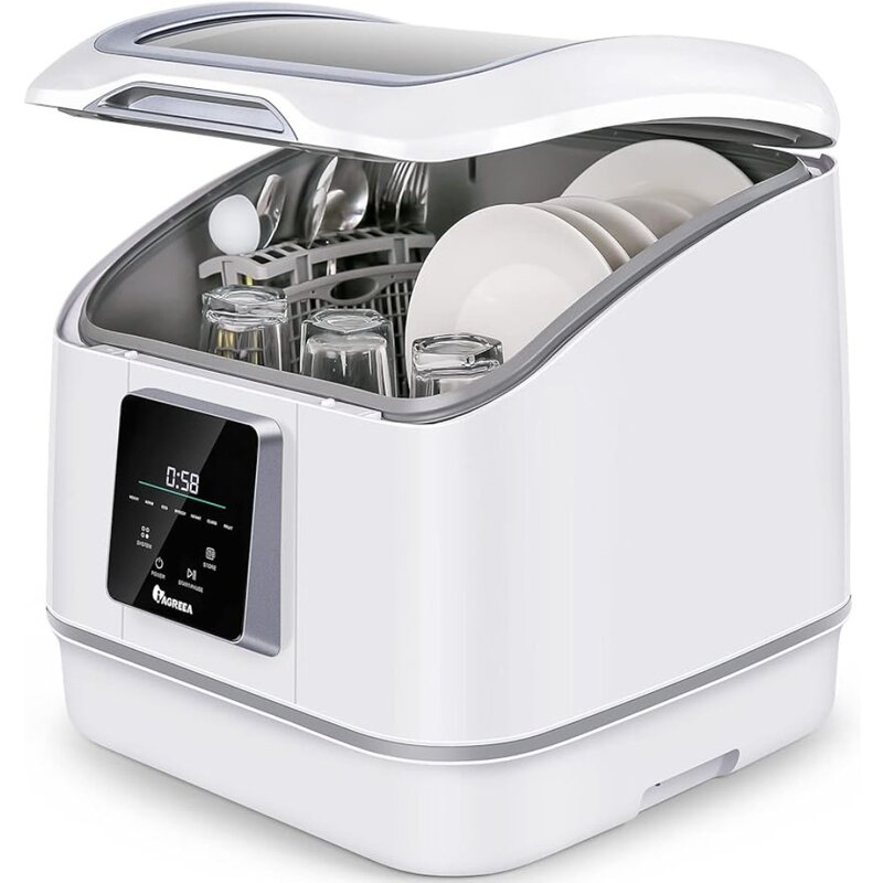 Mesin cuci piring meja portabel 2023, mesin cuci piring Mini ringkas IAGREEA dengan 7 program cuci, injeksi air otomatis, anti-bocor