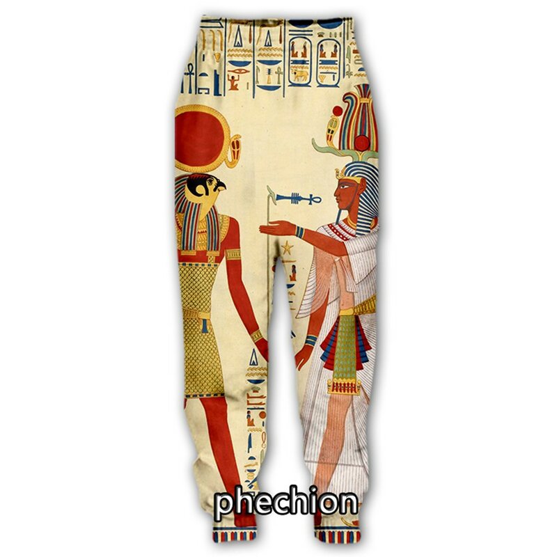 Phechion 새로운 남성/여성 이집트 기호 파라오 3D 인쇄 의류 긴 소매 패션 운동복 후드 남성 스포츠 긴 바지 P28