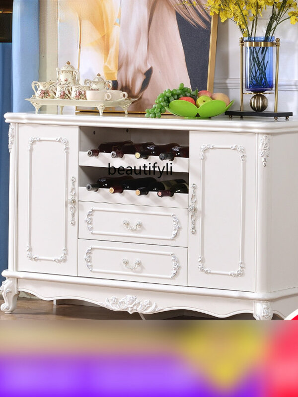 yj Simple European Sideboard Cabinet High Cabinet White Paint Locker Luxury Restaurant Tea Cabinet