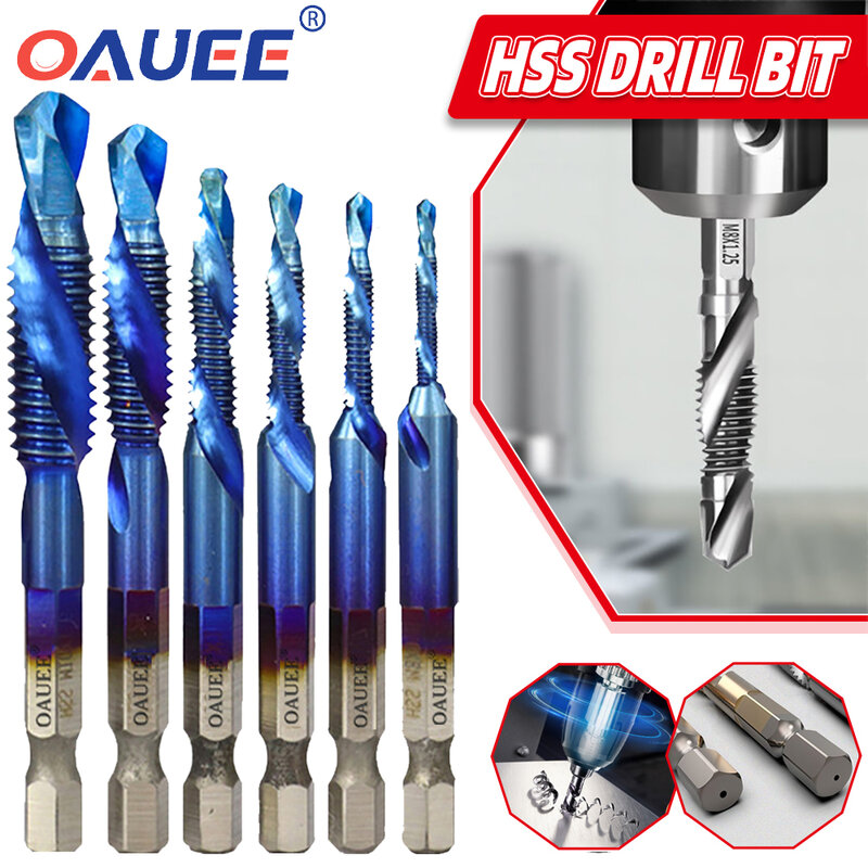 Metal Drill Bit Set Hex Shank Plated Hand Tools HSS Woodworking Tools Thread Metric Screw Bit Compound Tap Tools For Mechanic
